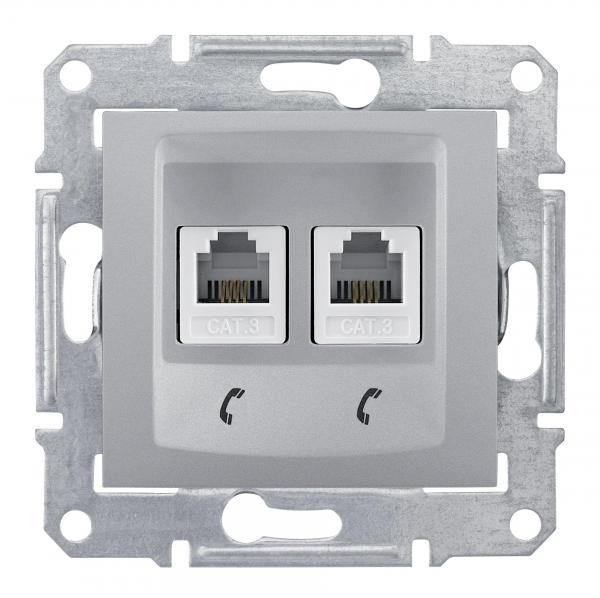 Schneider Electric Sedna Алюминий Розетка механизм телефоная 2-местная RJ11 пружинные зажимы IP20 скрытая установка SDN4201160