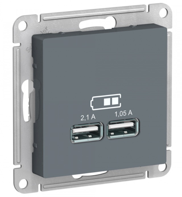 Schneider Electric AtlasDesign Грифель  Розетка USB, 5В, 1 порт x 2,1 А, 2 порта х 1,05 А, механизм ATN000733