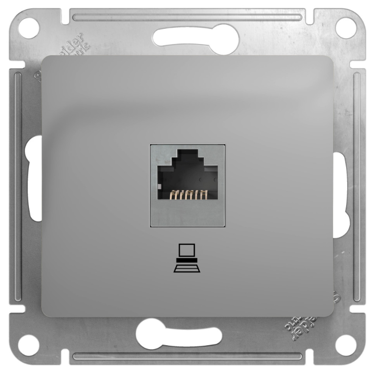 Schneider Electric Glossa Алюминий Розетка компьютерная RJ45 категория 5E, механизм IP20 скрытая установка GSL000381K