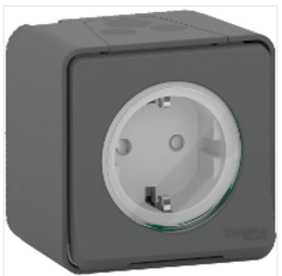 Schneider Electric Mureva Styl  Антрацит Розетка в сборе 1-местная с заземляющими контактами, и шторками открытая установка IP55 (быстрозажим) MUR36034