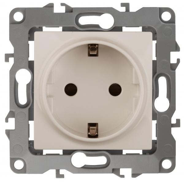 12-2102-02 ЭРА Розетка 2P+E Schuko со шторками, 16АХ-250В, Эра12, слоновая кость (10/100/2500)