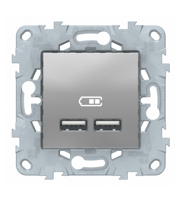 Schneider Electric Unica NEW Алюминий Розетка USB, 2-местная 5 В / 2100 мА, NU541830