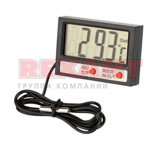 Термометр электронный REXANT комнатно-уличный с часами 70-0505