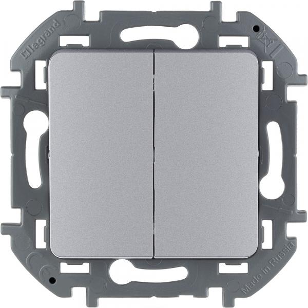 Legrand INSPIRIA Алюминий Выключатель 2-клавишный IP20 скрытая установка 673622