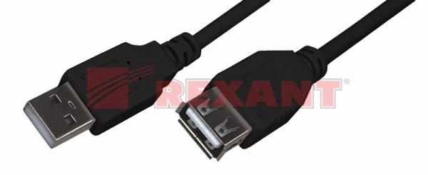 Шнур  USB-A (male) - USB-A (female)  1.8M  черный  GOLD  с ферритами  REXANT 18-1114-1