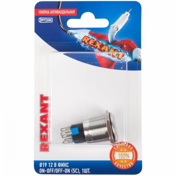 Кнопка  антивандальная Ø19 12В Фикс (5с) ON-OFF/OFF-ON подсв/красная  REXANT (в упак. 1шт.) 06-0365-B