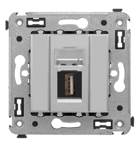 USB 2.0 розетка одинарная в стену, тип А-А, "Avanti", "Закаленная сталь"