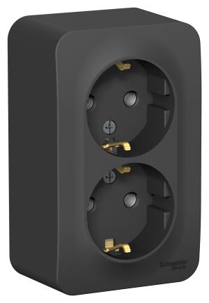 Schneider Electric  BLANCA  Антрацит  Розетка 2-местная с заземляющими контактами без шторок изолирующая пластина,16А, 250В, открытая установка   BLNRA010216