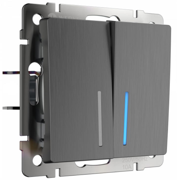 Werkel Графит Рифленый Выключатель 2-клавишный с подсветкой WL04-SW-2G-LED/ a046618