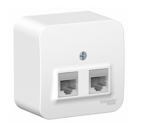 Schneider Electric  BLANCA  Белый  Розетка 2-местная: компьютерная RJ45, категория 5E + телефонная RJ11, изолирующая пластина, IP20  открытая установка BLNIA045111