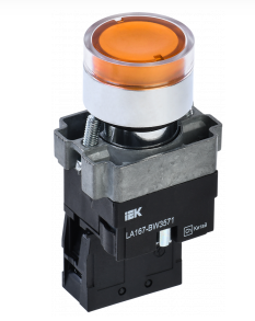 Кнопка LA167-BW3571 d=22мм RC 1з с подсвет. желтая IEK