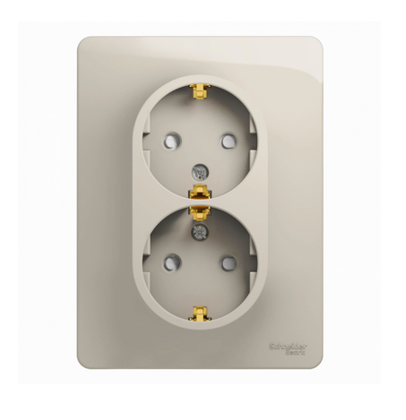 Schneider Electric Glossa Молочный Розетка 2-местная с заземляющими контактами со шторками, 16А, 250В, в сборе IP20 скрытая установка GSL000926