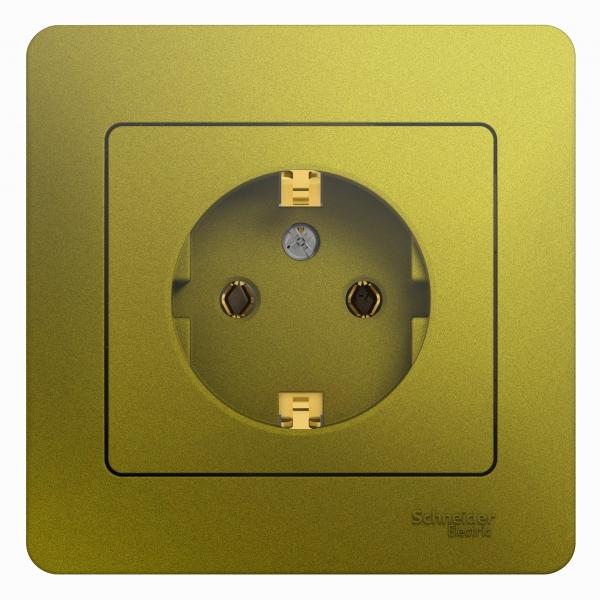 Schneider Electric Glossa Фисташковый Розетка с заземляющими контактами, 16А, 250В, в сборе IP20 скрытая установка GSL001042