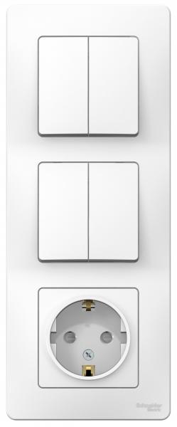 Schneider Electric  BLANCA  Белый  Блок. розетка с заземляющими контактами, со шторками 16А, 250В+выключатель 2-клавишный с подсветкой+выключатель 2-клавишный IP20  скрытая установка BLNBS102201