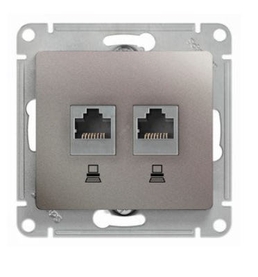 Schneider Electric Glossa Платина Розетка 2-местная компьютерная RJ45+RJ45, категория 5E, механизм IP20 скрытая установка GSL001285KK
