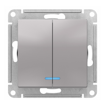 Schneider Electric AtlasDesign Алюминий  Выключатель 2-клавишный с подсветкой схема 5а, 10АХ, механизм ATN000353