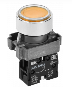 Кнопка LA167-BAF51 d=22мм 1з желтая IEK