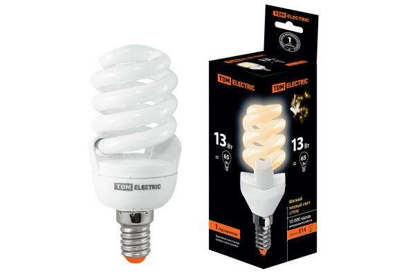 Компактная люминесцентная лампа КЛЛ-FSТ2-13 Вт-2700 К–Е14 (42х98 мм) TDM