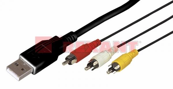 Шнур  USB-A (male) - 3 x шт RCA  1.8М  REXANT 18-1154