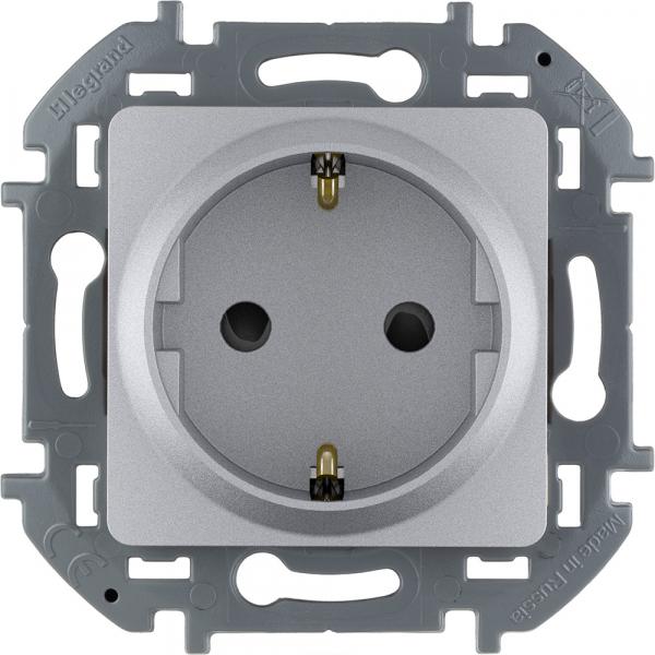 Legrand INSPIRIA Алюминий Розетка 1-местная с заземляющими контактами со шт. IP20 скрытая установка 673732