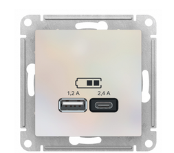 Schneider Electric  ATLASDESIGN  Жемчуг Розетка USB A+С, 5В/2,4А, 2х5В/1,2А, механизм ATN000439