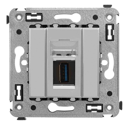 USB 3.0 розетка одинарная в стену, тип А-А, "Avanti", "Закаленная сталь"