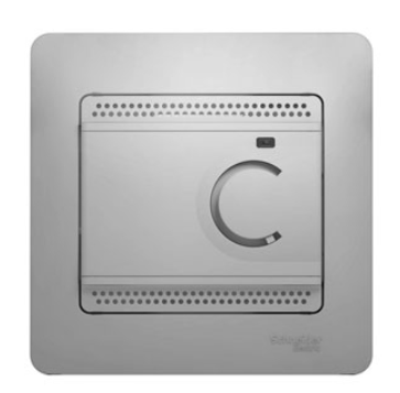Schneider Electric Glossa Алюминий Термостат электронный теплого пола с датчиком 10A, в сборе с рамкой IP20 скрытая установка GSL000338