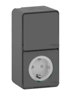 Schneider Electric Mureva Styl  Антрацит Блок в сборе: Розетка+Выключатель/Переключатель 1-клавишный открытая установка IP55 MUR36024