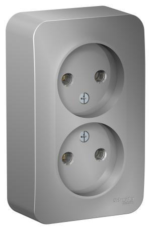 Schneider Electric  BLANCA  Алюминий  Розетка 2-местная без заземляющих контактов без шторок изолирующая пластина,16А, 250В, открытая установка  BLNRA000213