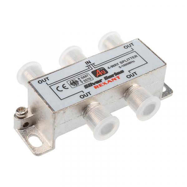 Делитель ТВ  x 4 + 5шт. F   "BOX"  5-1000 МГц  "Silver"   REXANT 05-6103