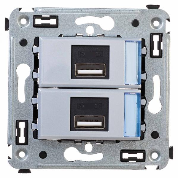 USB зарядное устройство в стену, "Avanti", "Закаленная сталь"