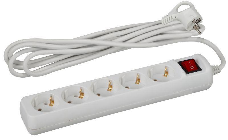 Удлинитель 5х5м с заземл. 10А IP20 ПВС 3х0.75 с выкл. Эра Б0035758