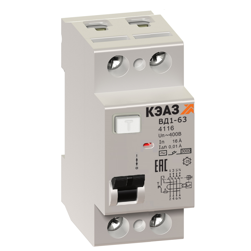 Выключатель дифференциального тока (УЗО) 2п 40А 30мА тип AC ВД1-63 2240 УХЛ4 КЭАЗ 221905
