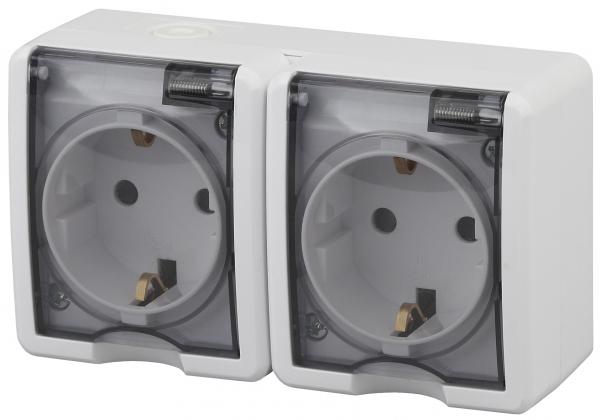 ЭРА  Эксперт  Белый  Розетка 2х2P+E IP54, 16АХ-250В, открытая установка 11-2403-01 Б0020716