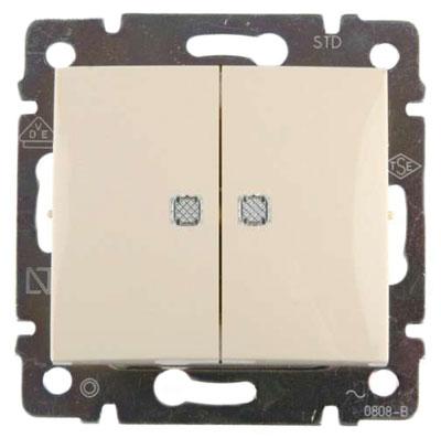 Legrand Valena  Слоновая Кость Выключатель механизм 2-клавишный с подсветкой 10А 250В /774328 (кратно 10)