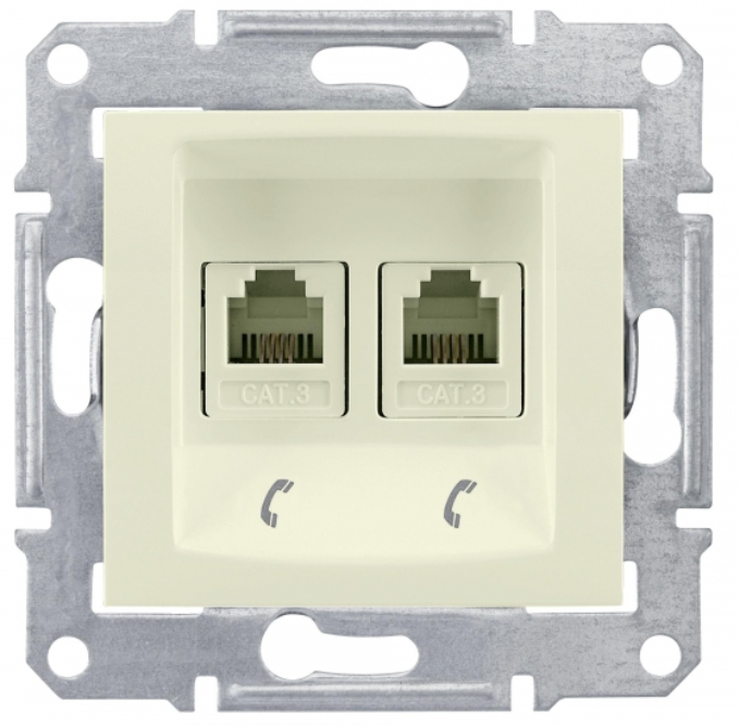 Schneider Electric Sedna  Бежевый Розетка механизм телефоная 2-местная RJ11 пружинные зажимы IP20 скрытая установка SDN4201147