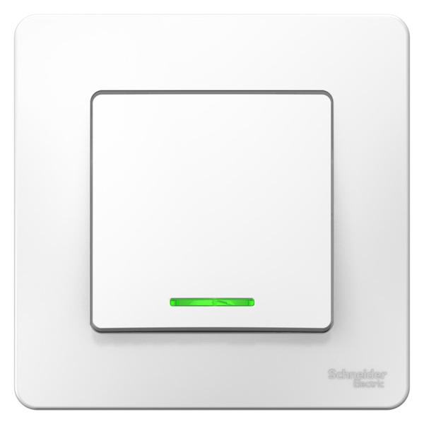 Schneider Electric  BLANCA  Белый  Переключатель 1-клавишный (cх.6) с подсветкой 10А, 250B, IP20  скрытая установка BLNVS010611