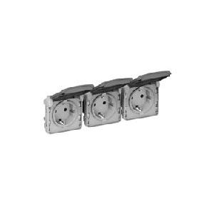 Legrand  Plexo  Серый  Розетка 3-местная с заземляющими контактами механизм горизонтальная безвинтовой зажим IP55 069578