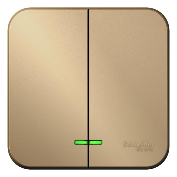 Schneider Electric  BLANCA  Титан  Выключатель 2-клавишный (cхема.5) с подсветкой изолирующая пластина 10А, 250B, открытая установка   BLNVA105114