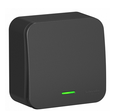 Schneider Electric  BLANCA  Антрацит  Переключатель 1-клавишный (cхема.6) с подсветкой изолирующая пластина,10А, 250B, открытая установка BLNVA106116