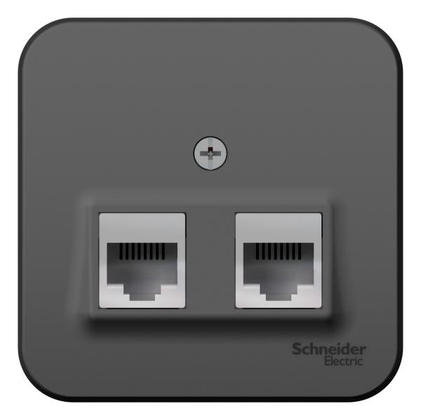 Schneider Electric  BLANCA  Антрацит  Розетка 2-местная: компьютерная RJ45,  категория 5E + телефонная RJ11, изолирующая пластина открытая установка BLNIA045116