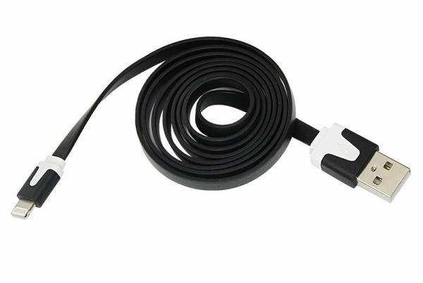 USB кабель для iPhone 5/6/7 моделей slim шнур плоский 1М черный 18-1970