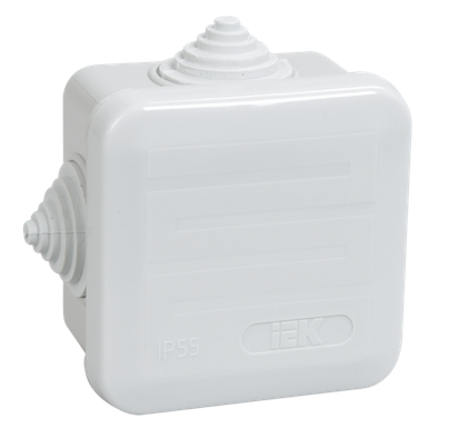 Коробка КМ41236 распаячная для открытой установки70х70х40 мм IP44 (RAL7035, 4 гермоввода, защелкивающаяся крышка)