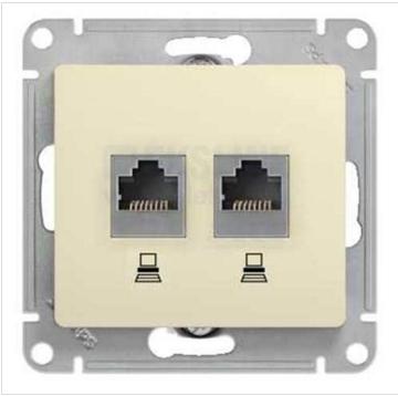 Schneider Electric Glossa  Бежевый Розетка 2-местная компьютерная RJ45+RJ45, категория 5E, механизм IP20 скрытая установка GSL000285KK