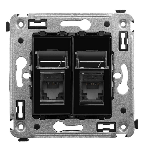 Компьютерная розетка RJ-45 в стену, кат.6А двойная, "Avanti", "Черный квадрат"
