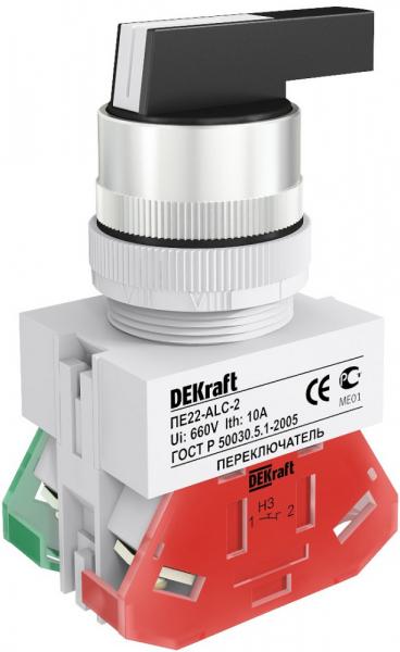 Переключатель DEKraft на 2 фикс.положения I-O удлин. ручка  (1НО+1НЗ)  ALC-2 d22  220В  черный   ПЕ-22