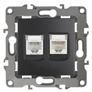 ЭРА  Эра12  Антрацит  Розетка информационная + телефонная RJ45+RJ11, 12-3109-05