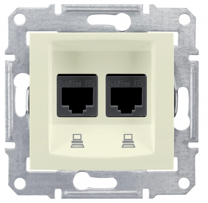 Schneider Electric Sedna  Бежевый Розетка механизм компьютерная 2-местная RJ45 категория 6, экранированная STP с пружинными зажимами IP20 скрытая установка SDN5000147