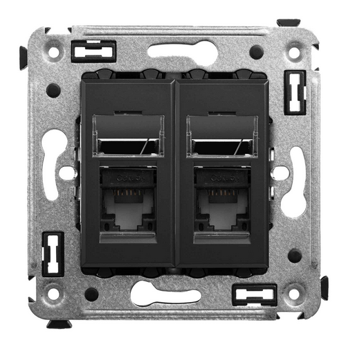 Компьютерная розетка RJ-45 в стену, кат.5e двойная, "Avanti", "Черный матовый"