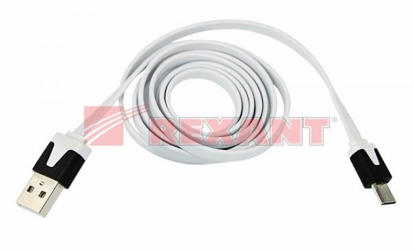 USB кабель универсальный microUSB шнур плоский 1М белый 18-4274
